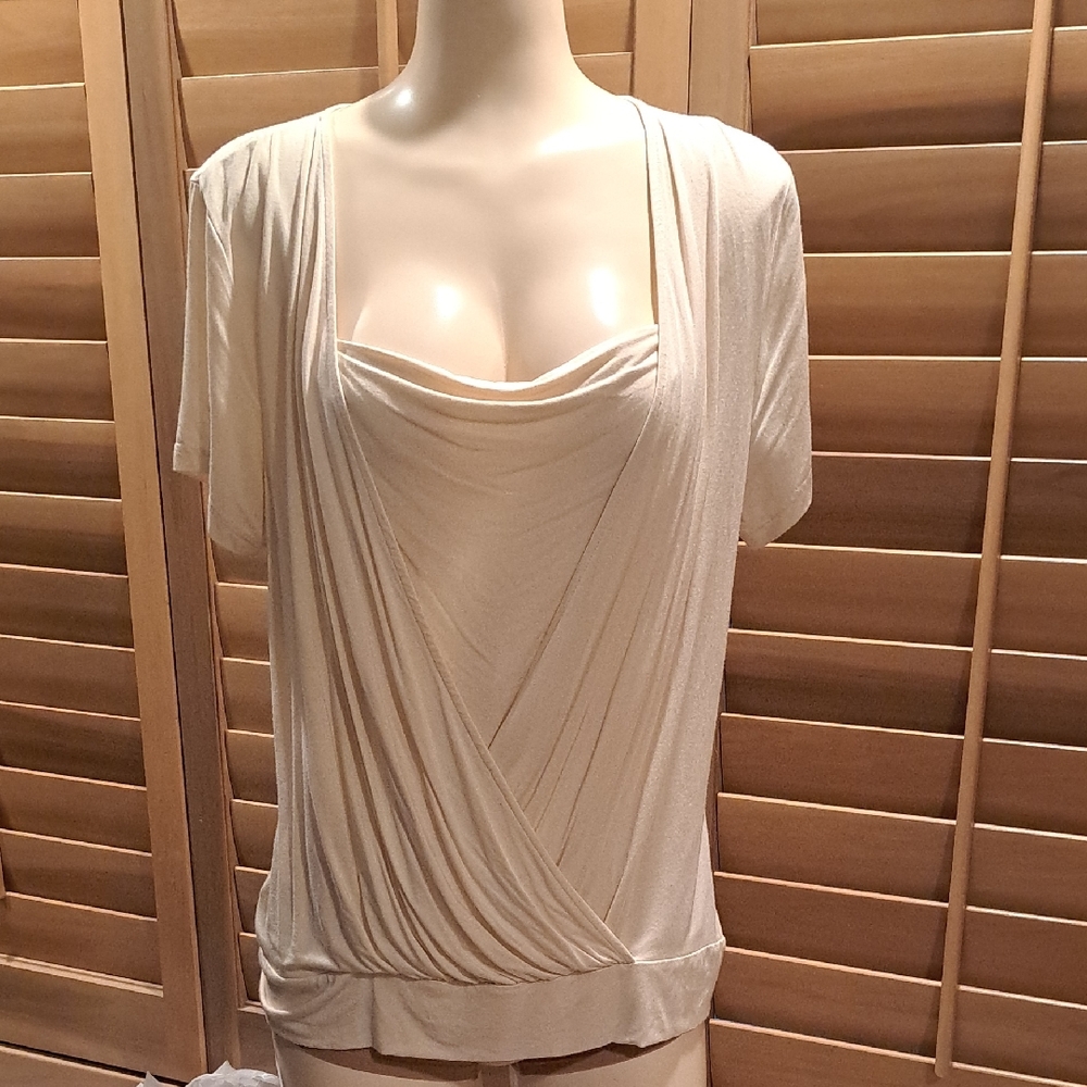 EUC Talbots Cream Drape Knit Layered Top